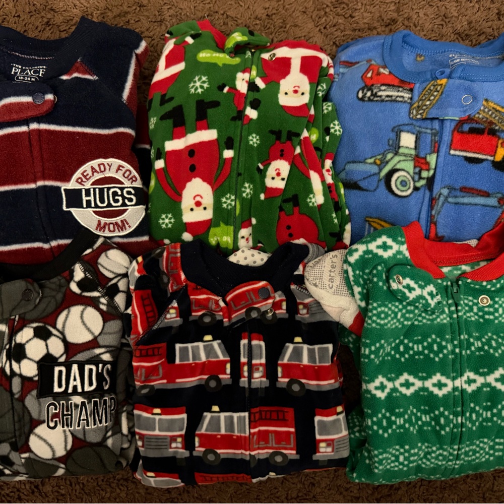 Holiday & Playful Baby Footed Pajama Bundle - Santa, Trucks, Firetrucks